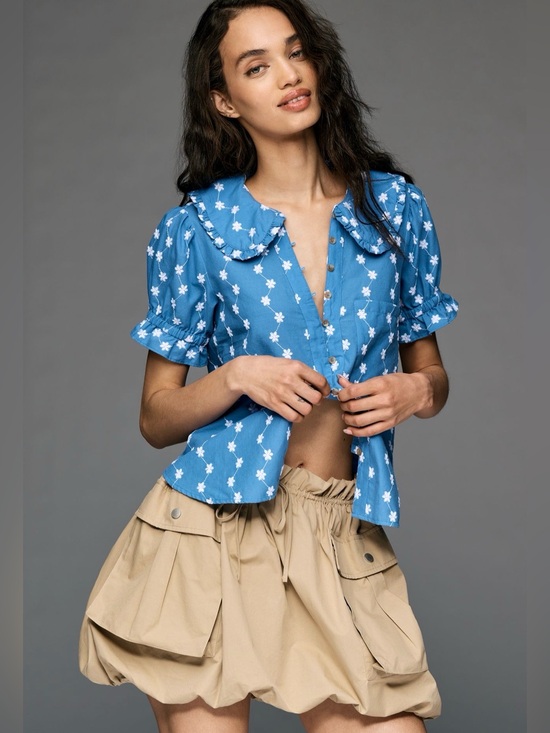 Pilcro Tops - Anthropologie Pilcro Keira Embroidered Blouse in Blue